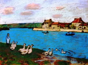 Geese Along The Loing River Oil painting by Alfred Sisley