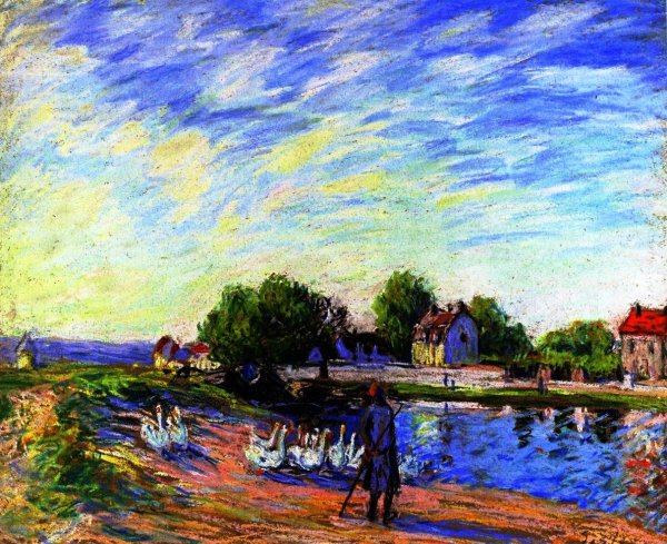 Main Product Photo of Geese at Saint-Mammes Painting by Alfred Sisley