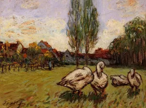 Geese by Alfred Sisley - Oil Painting Reproduction