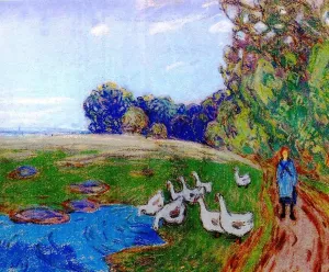 Goose Girl by Alfred Sisley - Oil Painting Reproduction