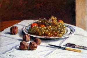 Grapes And Walnuts On A Table by Alfred Sisley Oil Painting