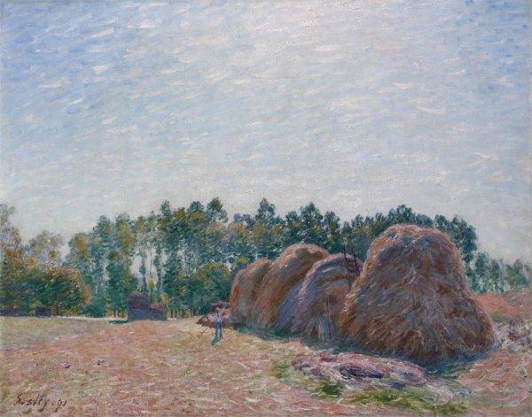 Main Product Photo of Haystacks at Moret - Morning Light Painting by Alfred Sisley