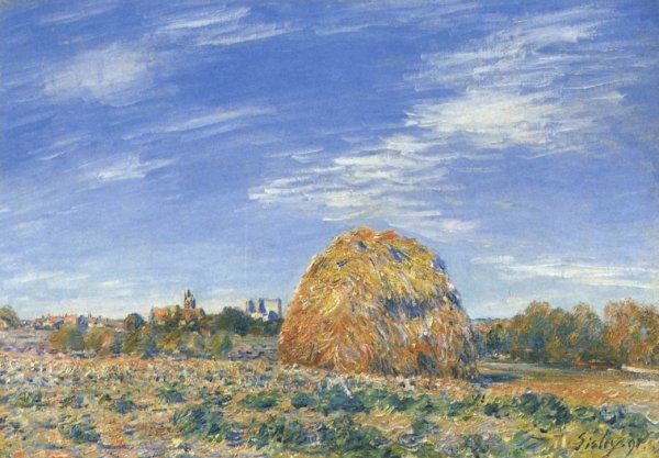Main Product Photo of Haystacks in Moret in October Painting by Alfred Sisley