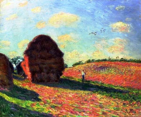 Main Product Photo of Haystacks Painting by Alfred Sisley