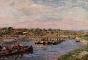Idle Barges on the Loing Canal at Saint-Mammes by Alfred Sisley Oil Painting