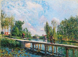 La Passerelle - Chemin De Halage Du Canal Du Loing by Alfred Sisley Oil Painting