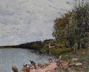 Lavandieres pres de Champagne by Alfred Sisley Oil Painting