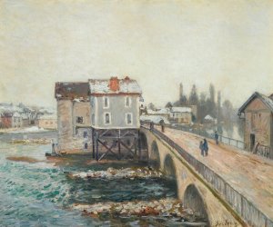 Le Pont De Moret Et Les Moulins - Effet D'hiver by Alfred Sisley Oil Painting