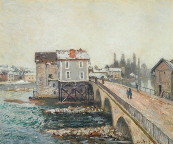 Le Pont De Moret Et Les Moulins - Effet D'hiver  by Alfred Sisley - Hand-Painted Oil Painting Reproduction