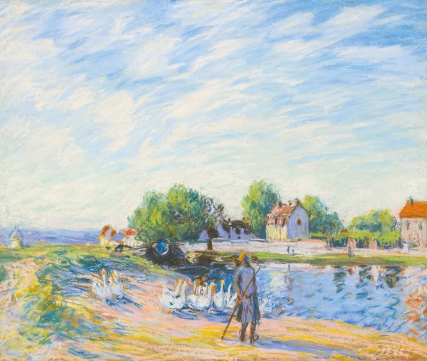 Les Oies a Saint-Mammes  by Alfred Sisley - Hand-Painted Oil Painting Reproduction