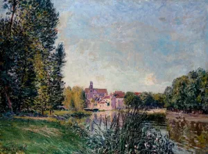 Loing River and Church at Moret Oil painting by Alfred Sisley