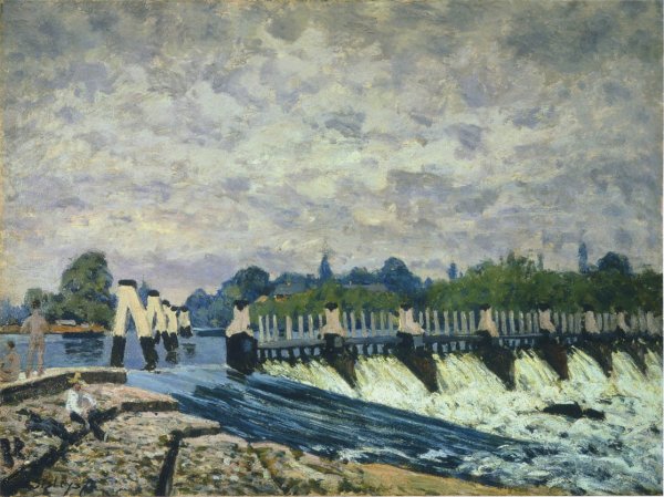 Main Product Photo of Molesey Weir at Hampton Court - Morning Painting by Alfred Sisley