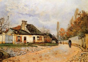 Neighborhood Street in Louveciennes also known as Rue de Village Voisins to Louveciennes by Alfred Sisley Oil Painting