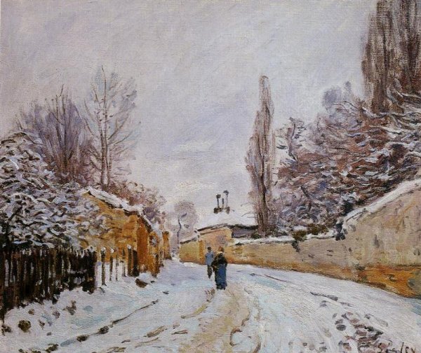 Main Product Photo of Road Under Snow, Louveciennes Painting by Alfred Sisley