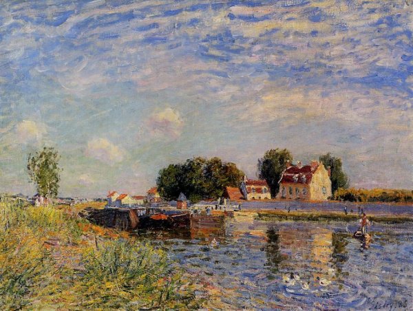 Main Product Photo of Saint-Mammes, Ducks on Canal Painting by Alfred Sisley