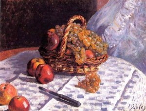 Still Life - Apples and Grapes by Alfred Sisley Oil Painting