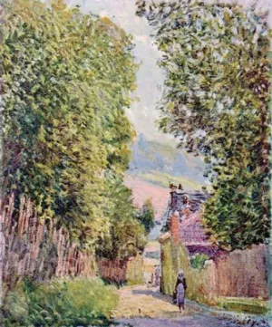 Street in Louveciennes, Sunlight by Alfred Sisley - Oil Painting Reproduction