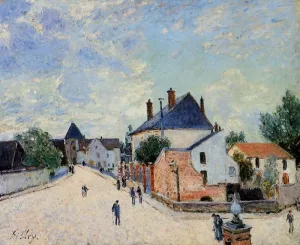 Street in Moret Porte de Bourgogne from across the Bridge by Alfred Sisley - Oil Painting Reproduction