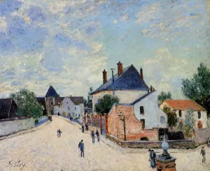 Street in Moret Porte de Bourgogne from across the Bridge by Alfred Sisley Oil Painting