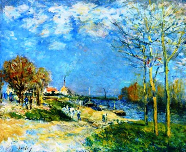 Main Product Photo of The Banks of the River Seine Around Louveciennes Painting by Alfred Sisley