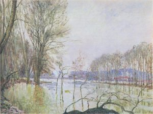 The Banks of the Seine in Autumn - flood by Alfred Sisley Oil Painting