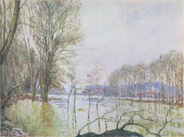 The Banks of the Seine in Autumn - flood by Alfred Sisley - Hand-Painted Oil Painting Reproduction