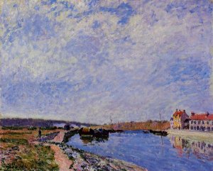 The Barge Port and Saint-Mammes by Alfred Sisley Oil Painting
