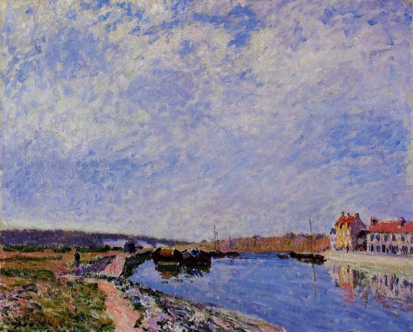 The Barge Port and Saint-Mammes by Alfred Sisley - Hand-Painted Oil Painting Reproduction