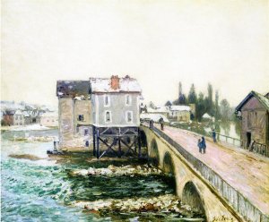 The Bridge and Mills of Moret, Winter's Effect by Alfred Sisley Oil Painting