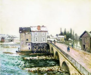 The Bridge and Mills of Moret, Winter's Effect by Alfred Sisley - Oil Painting Reproduction