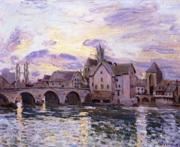Main Product Photo of The Bridge at Moret at Sunset Painting by Alfred Sisley