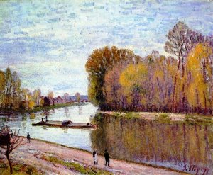 The Canal du Loing in Spring, Morning by Alfred Sisley Oil Painting