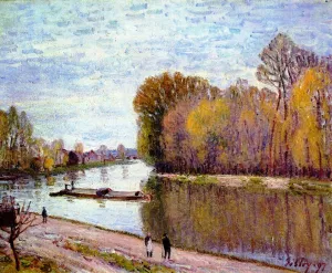 The Canal du Loing in Spring, Morning by Alfred Sisley Oil Painting