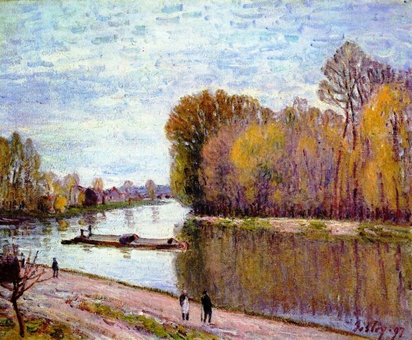 The Canal du Loing in Spring, Morning by Alfred Sisley - Hand-Painted Oil Painting Reproduction