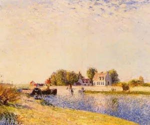 The Dam on the Loing - Barges painting by Alfred Sisley