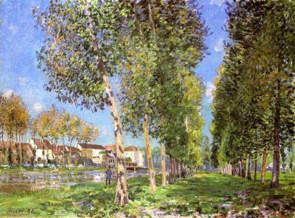 The Lane of Poplars at Moret-Sur-Loing 2 by Alfred Sisley - Hand-Painted Oil Painting Reproduction
