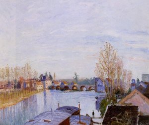 The Loing at Moret, the Laundry Boat by Alfred Sisley Oil Painting