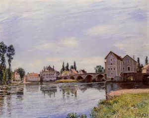The Loing Flowing under the Moret Bridge painting by Alfred Sisley