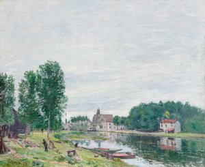The Matrat Boatyard, Moret-Sur-Loing, Rainy Weather by Alfred Sisley Oil Painting