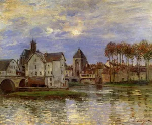 The Moret Bridge at Sunset by Alfred Sisley Oil Painting