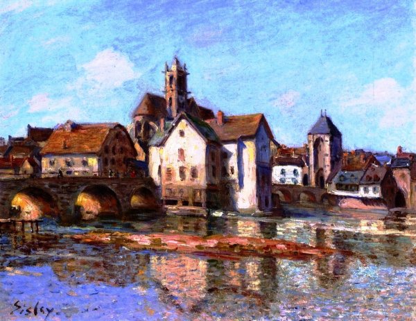 Main Product Photo of The Moret Bridge Painting by Alfred Sisley