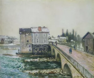The Pont at Moret in Winter by Alfred Sisley - Oil Painting Reproduction