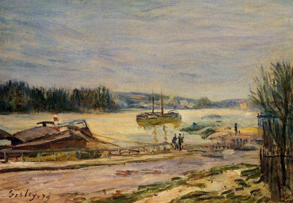 The Seine near Saint-Cloud, High Water by Alfred Sisley - Hand-Painted Oil Painting Reproduction