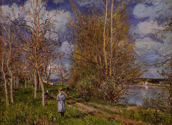The Small Meadow In Spring - By by Alfred Sisley - Hand-Painted Oil Painting Reproduction