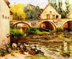 The Washerwomen of Moret by Alfred Sisley Oil Painting