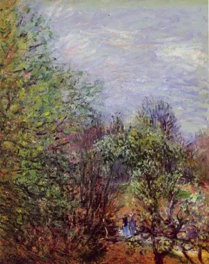 Two Women Walking Along the Riverbank by Alfred Sisley Oil Painting