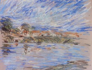 View of a Village by a River by Alfred Sisley Oil Painting