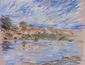 View of a Village by a River by Alfred Sisley - Oil Painting Reproduction