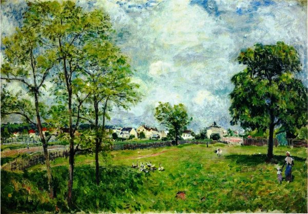 View of the Village by Alfred Sisley - Hand-Painted Oil Painting Reproduction