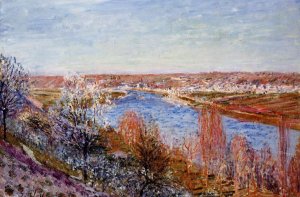 Village of Champagne at Sunset - April by Alfred Sisley Oil Painting